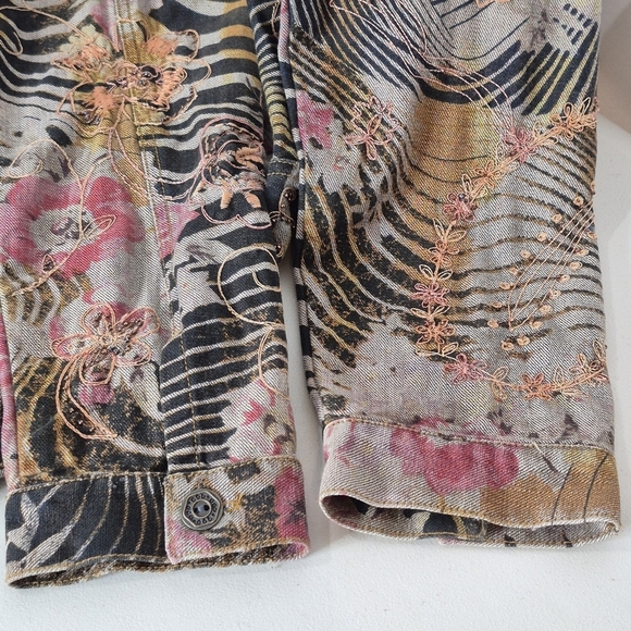 Chico's Embroidered Beaded Print Denim Lightweight Jacket - Size 2 (L/12-14) - Picture 7 of 12